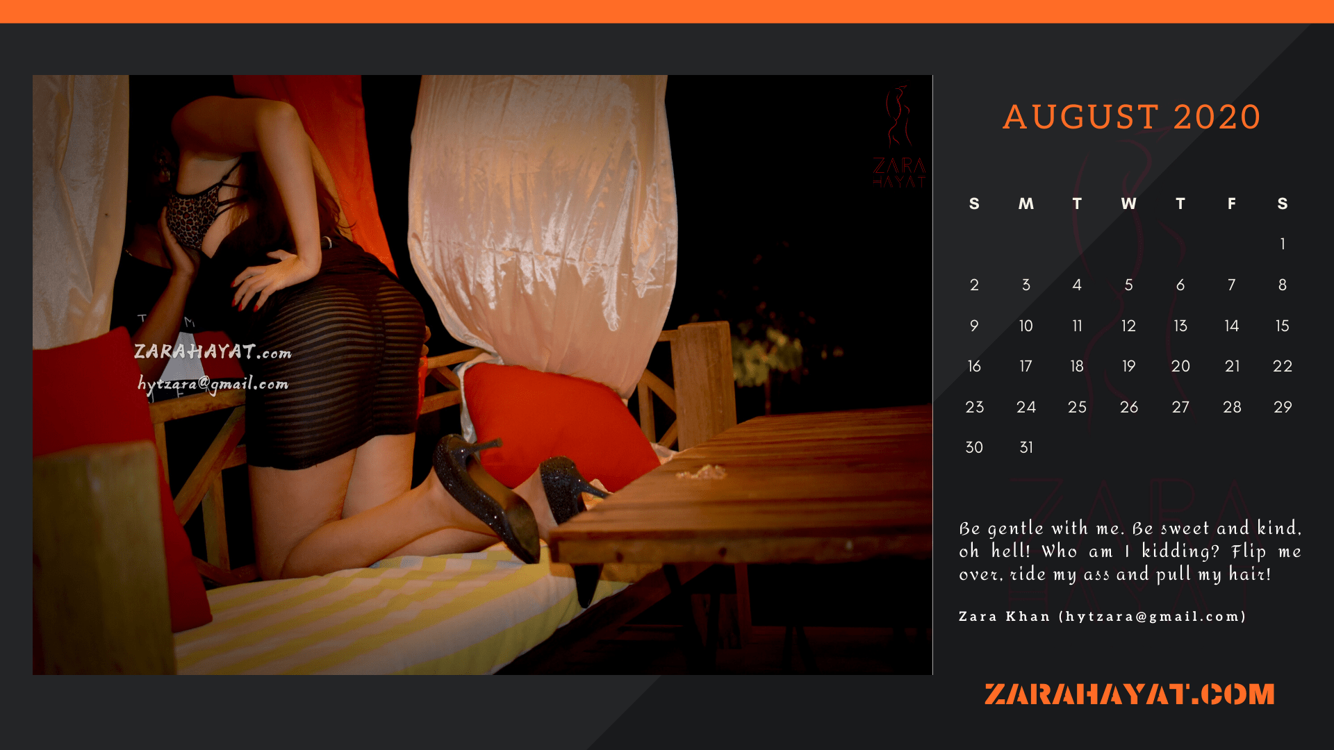 August 2020 Calendar Hot Wife Zara Hayat