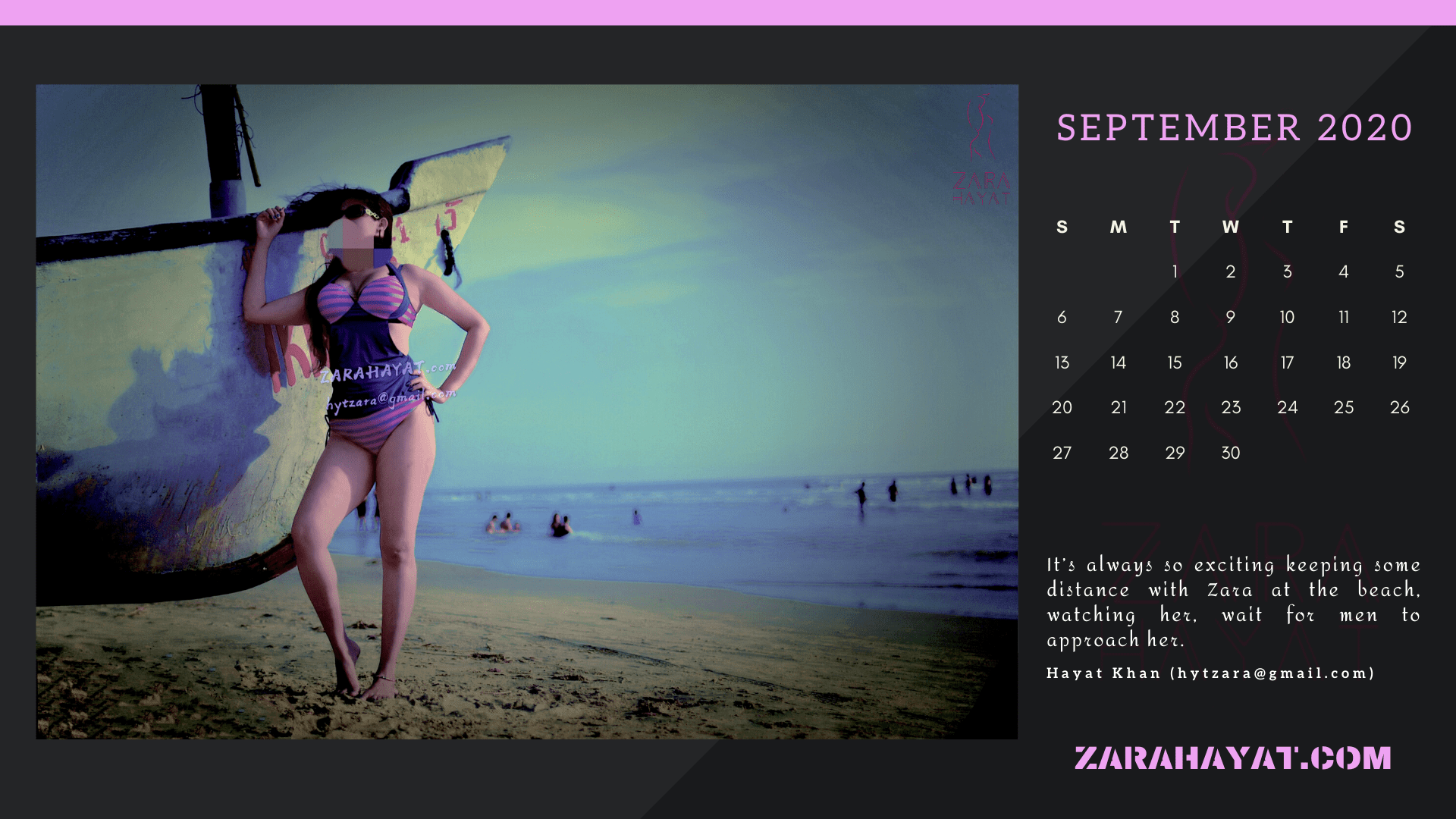 September 2020 Calendar Hot Wife Zara Hayat